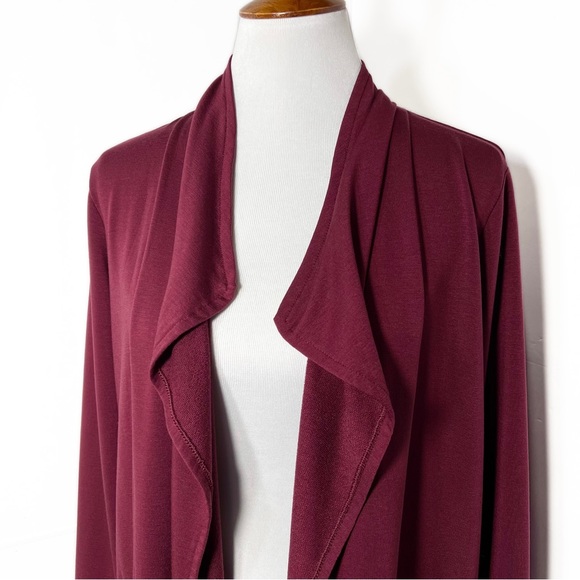 J. Jill Waterfall Draped Open Front Long Knit Burgundy Cardigan Small - Picture 2 of 10